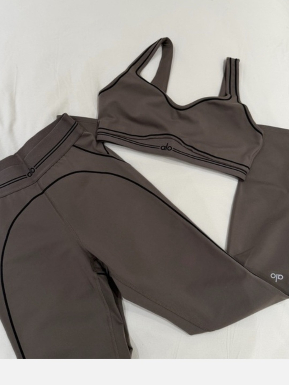 ALO Yoga Sculpt Ribbed Bra & High-Rise Leggings in Charcoal Taupe